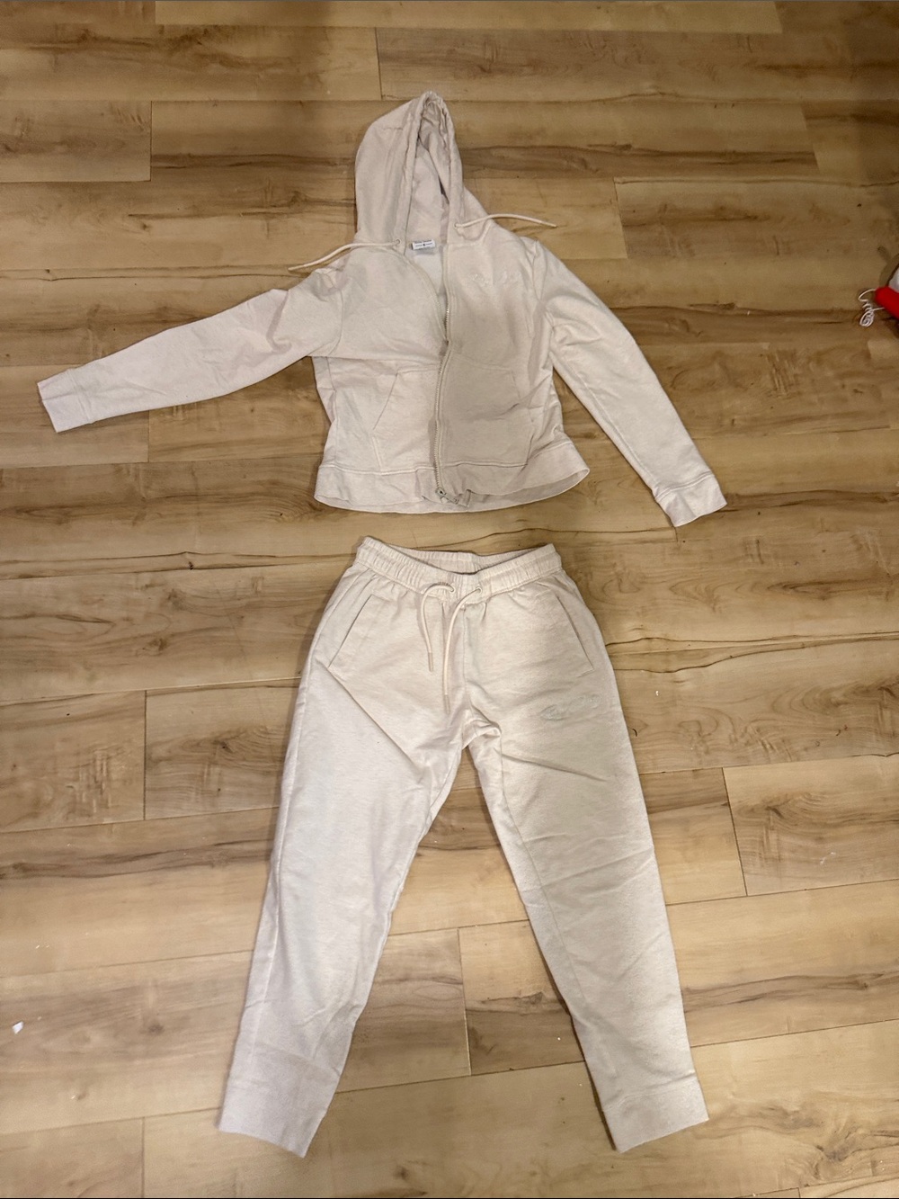 Women's Cream Hooded Zip Jacket and Jogger Set